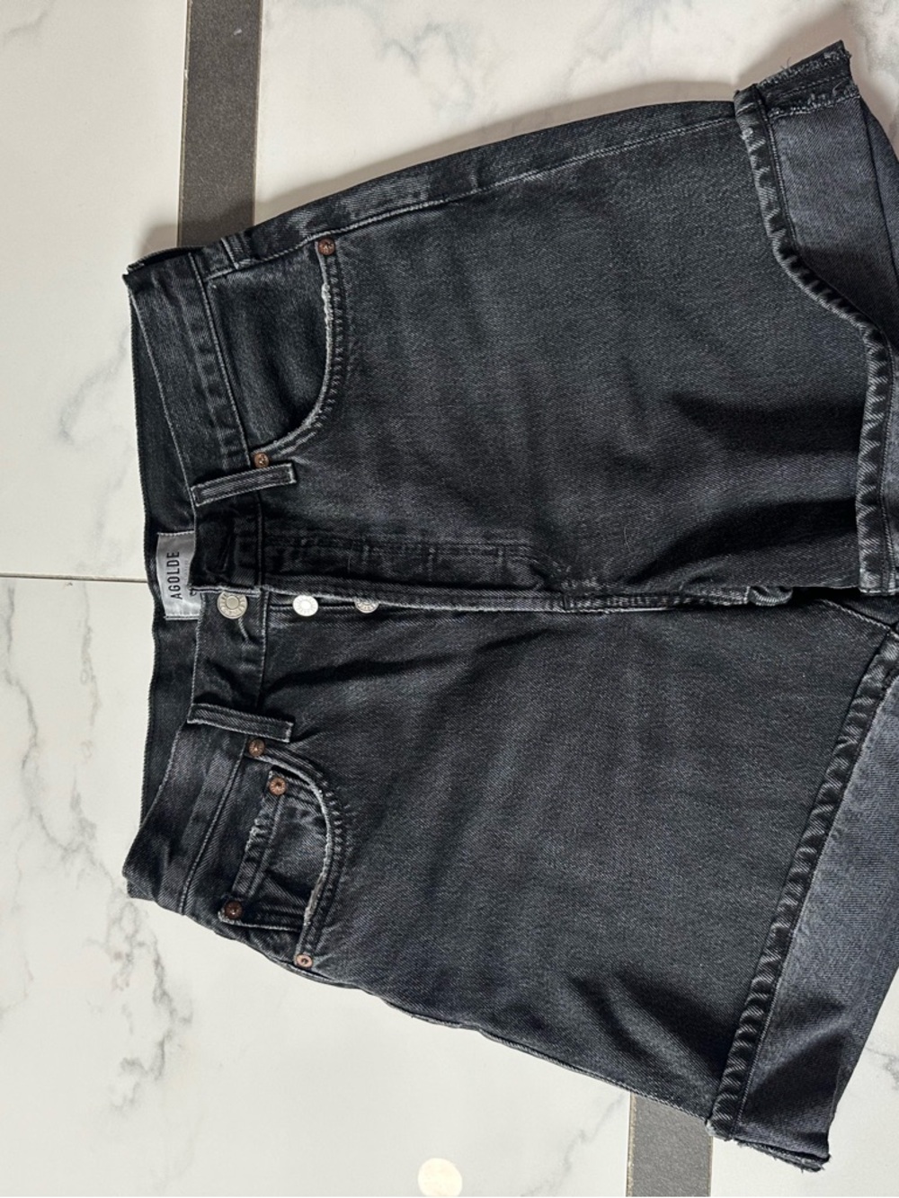 Agolde Black High-Waisted Denim Shorts